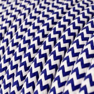 Fil Électrique Rond Gaine De Tissu De Couleur Effet Soie ZigZag Bleu RZ12