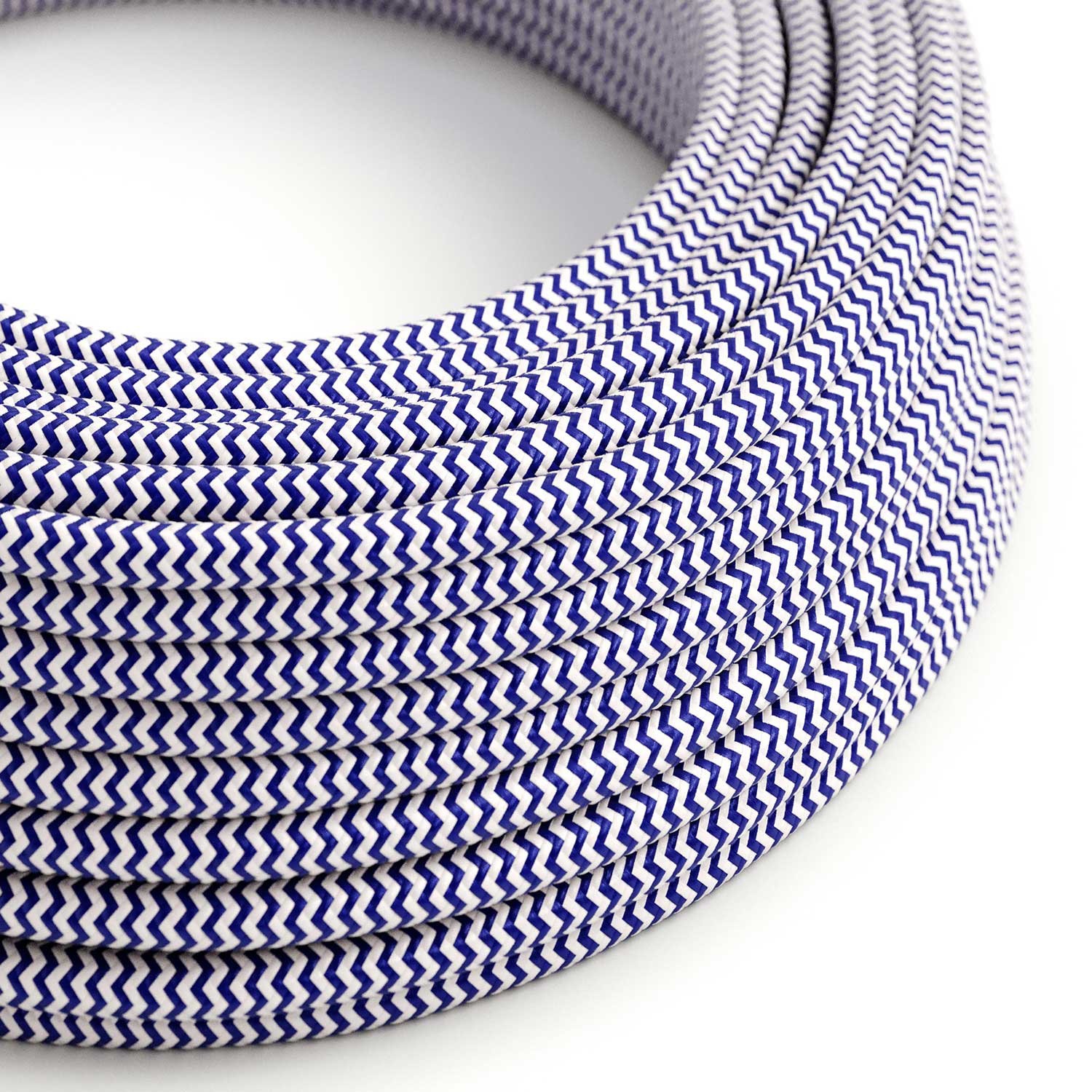 Elektrisches Kabel rund überzogen mit Textil-Seideneffekt Zick-Zack Blau RZ12