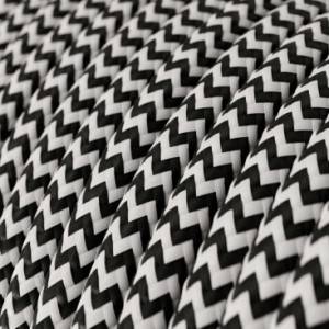 Fil Électrique Rond Gaine De Tissu De Couleur Effet Soie ZigZag Noir RZ04