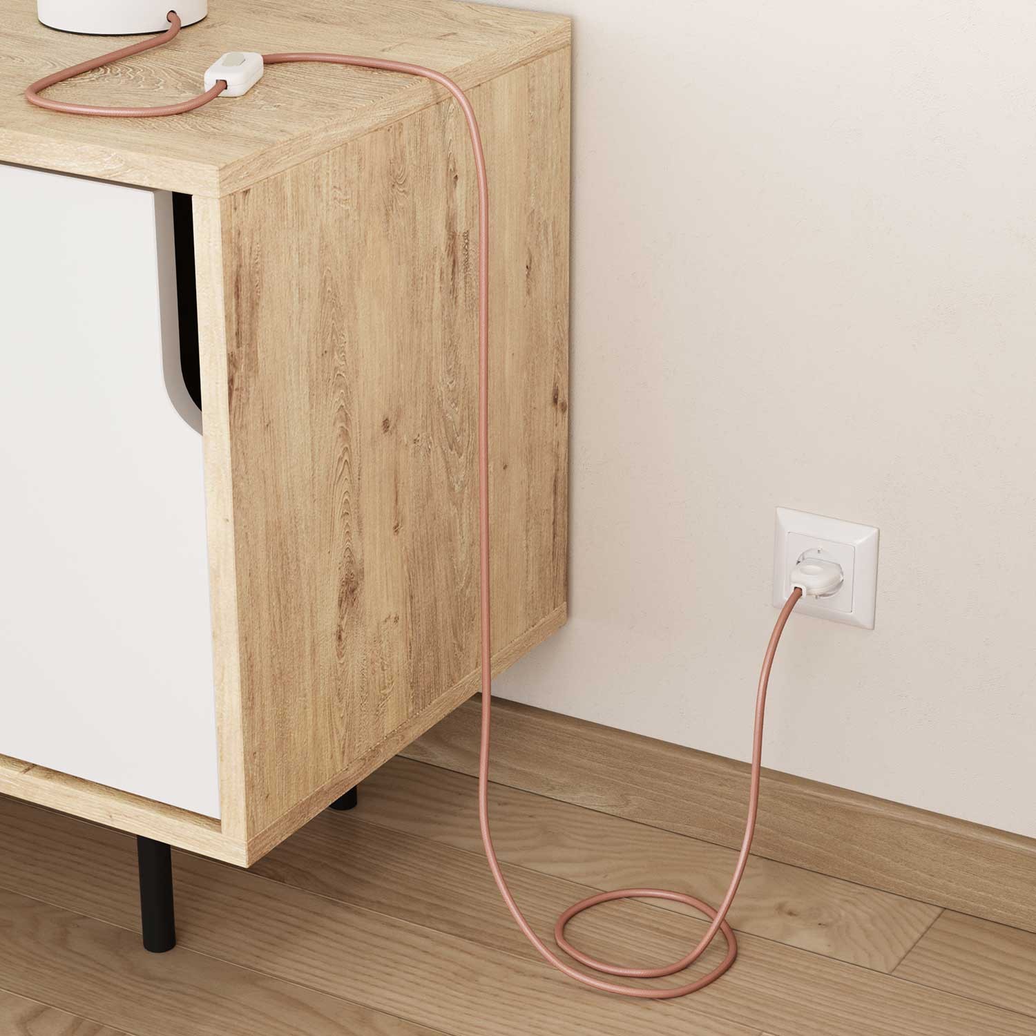 Elektrisches Kabel rund überzogen mit Textil-Seideneffekt Einfarbig Rosa Baby RM16