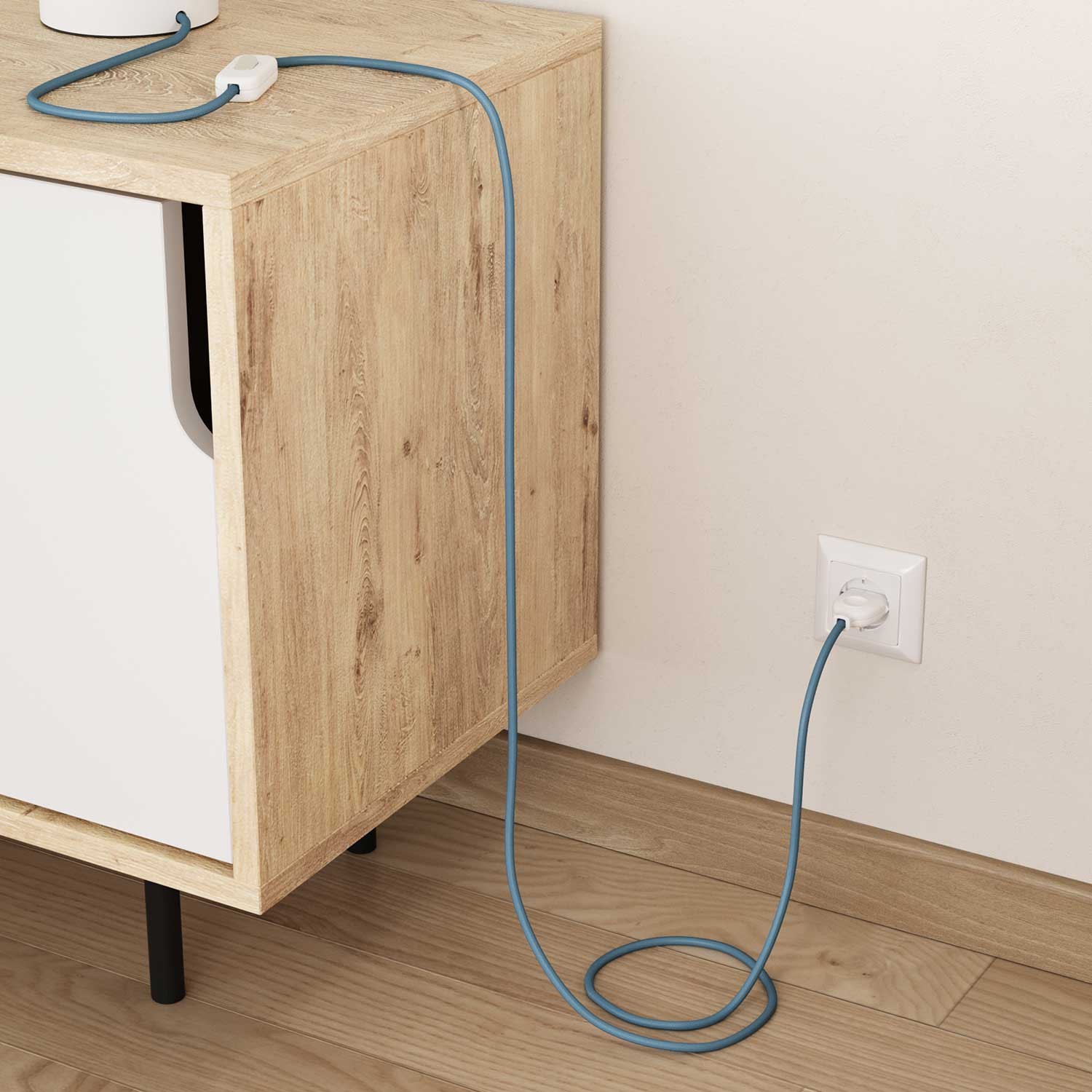Elektrisches Kabel rund überzogen mit Textil-Seideneffekt Einfarbig Baby Blau RM17