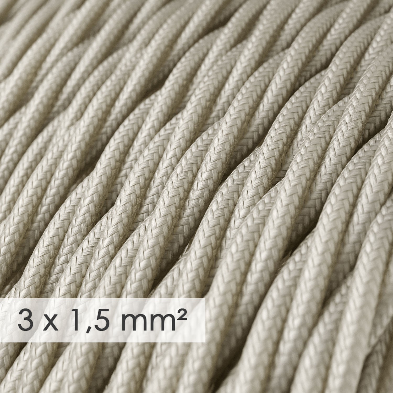 Textilkabel geflochten mit breitem Querschnitt 3x1,50 - Seideneffekt Elfenbein TM00