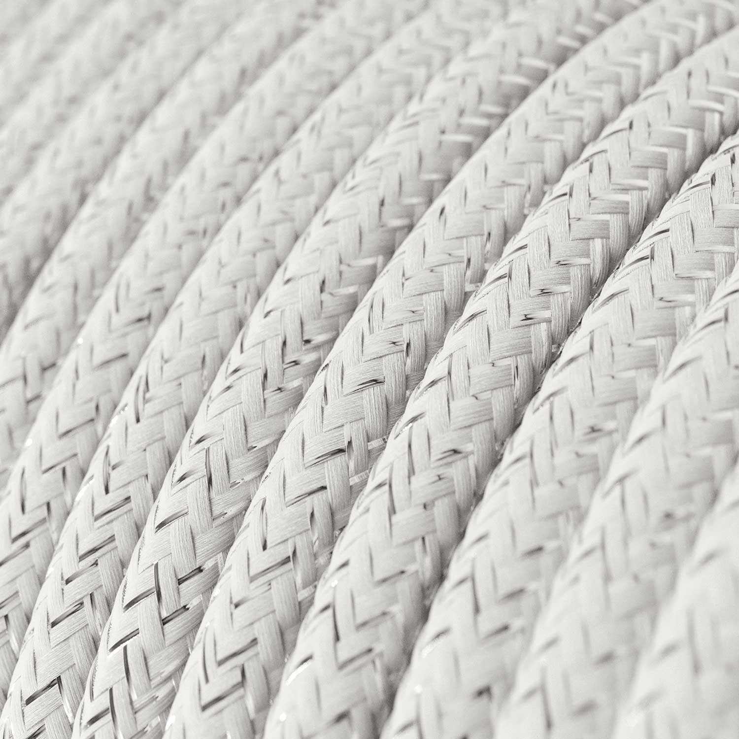 Elektrisches Kabel rund überzogen mit Textil-Seideneffekt Einfarbig Weiß geglittert RL01