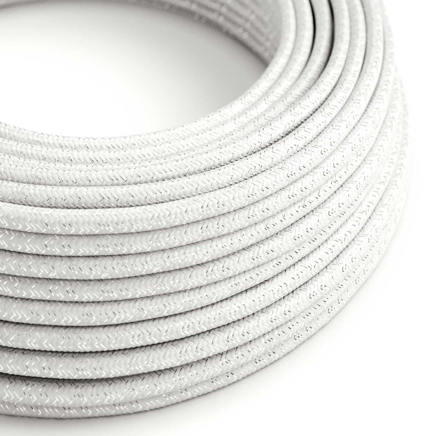 Elektrisches Kabel rund überzogen mit Textil-Seideneffekt Einfarbig Weiß geglittert RL01