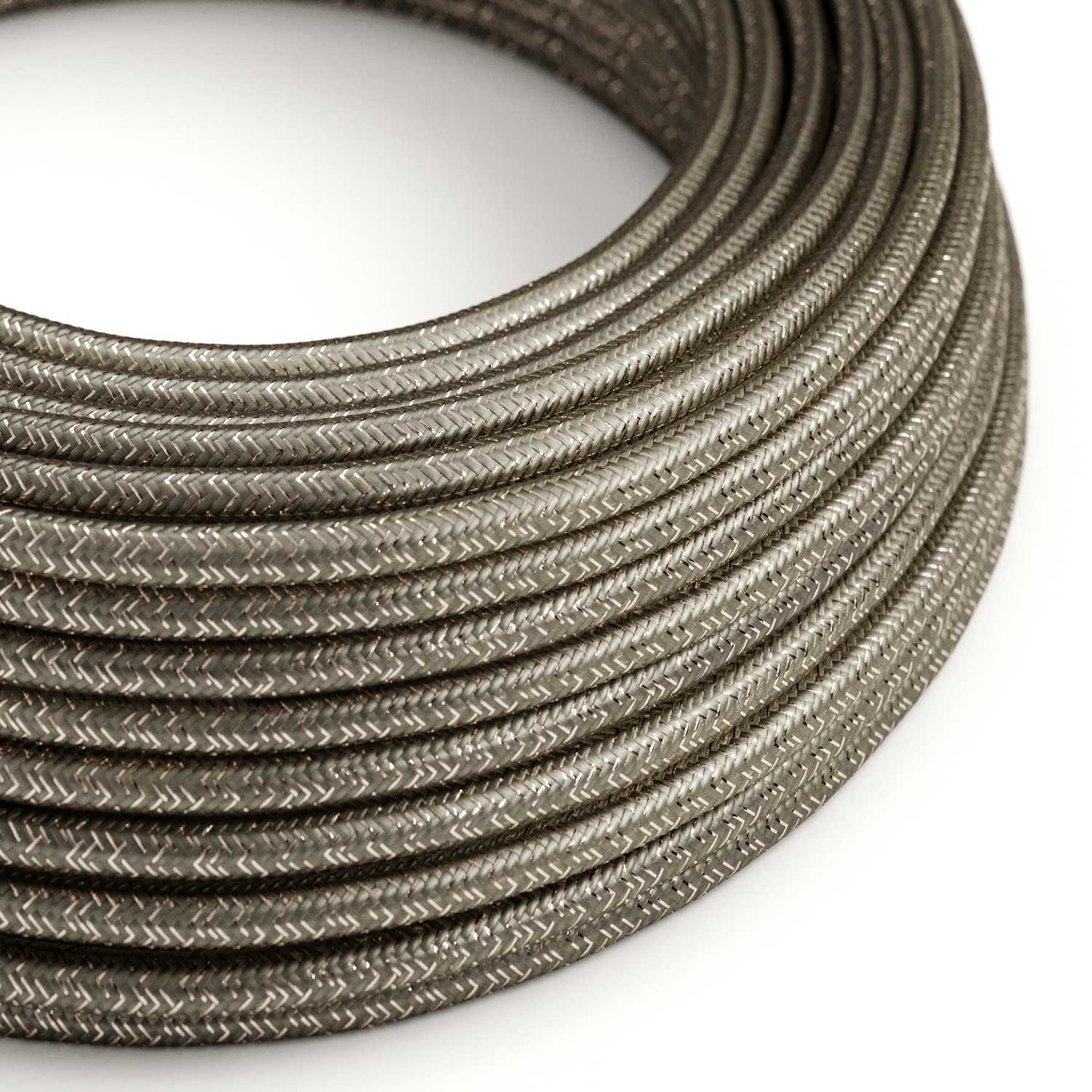 Fil Électrique Rond Gaine De Tissu De Couleur Effet Soie Tissu Uni Paillettes Gris RL03