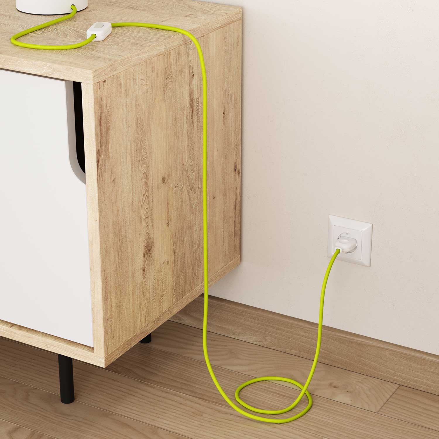 Elektrisches Kabel rund überzogen mit Textil-Seideneffekt Einfarbig Gelb Fluo RF10
