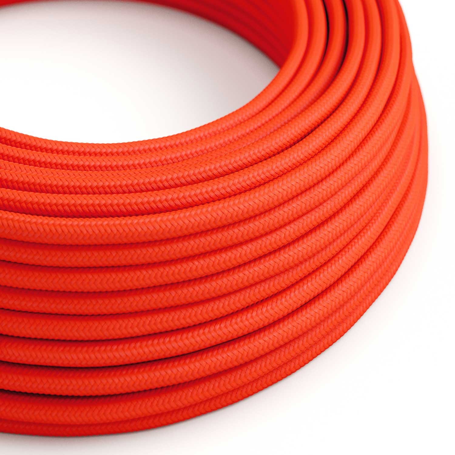 Fil Électrique Rond Gaine De Tissu De Couleur Effet Soie Tissu Uni Orange Fluo RF15