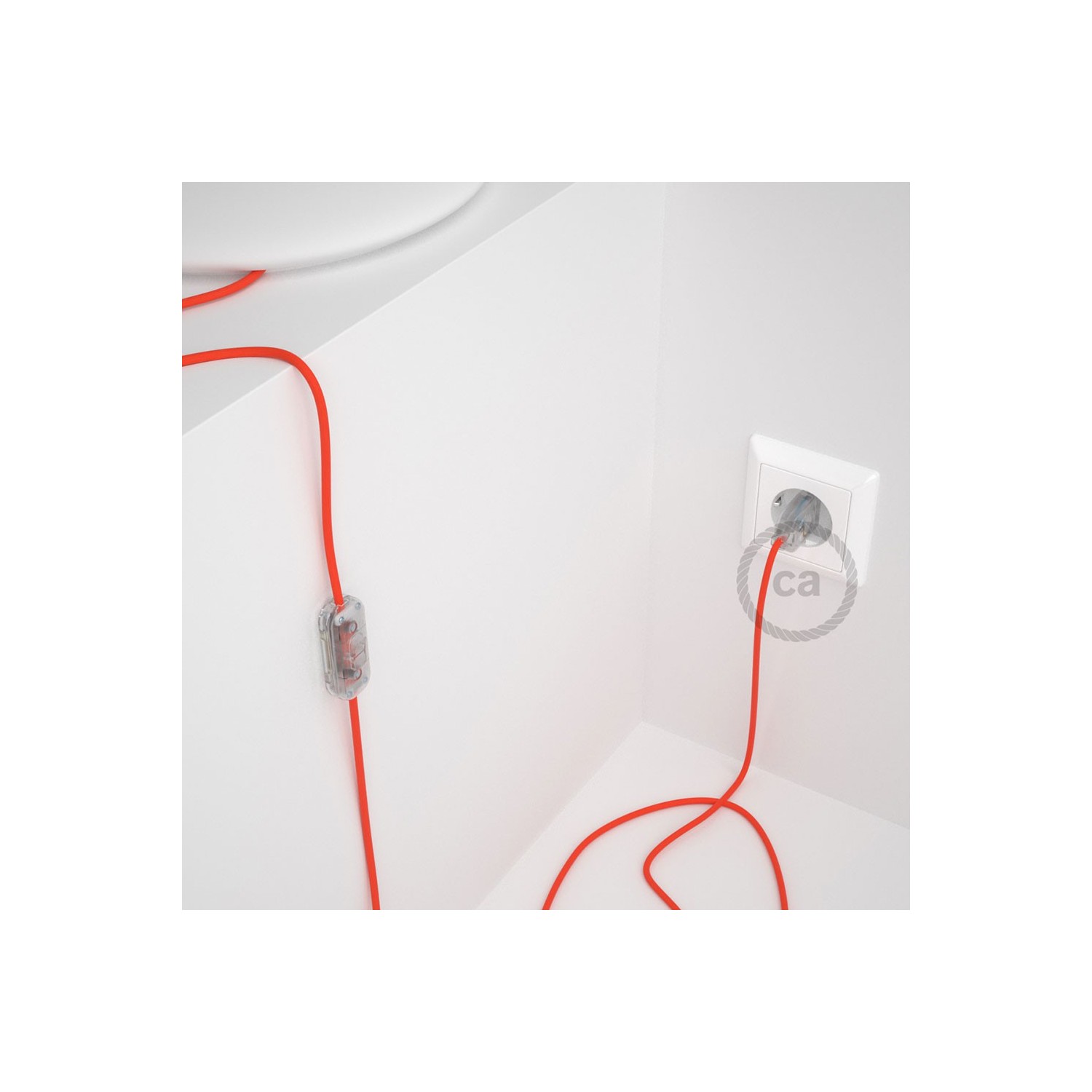 Cablaggio per lampada, cavo RF15 Effetto Seta Arancione Fluo 1,80 m. Scegli il colore dell'interruttore e della spina.