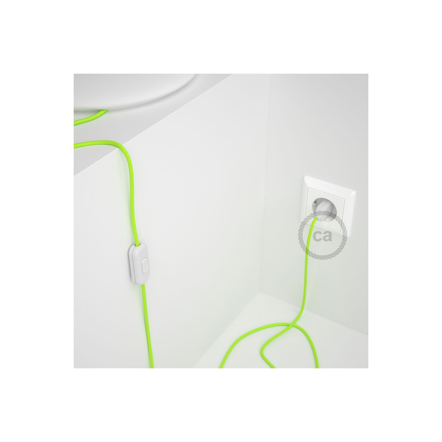 Cordon pour lampe, câble RF10 Effet Soie Jaune Fluo 1,80 m. Choisissez la couleur de la fiche et de l'interrupteur!