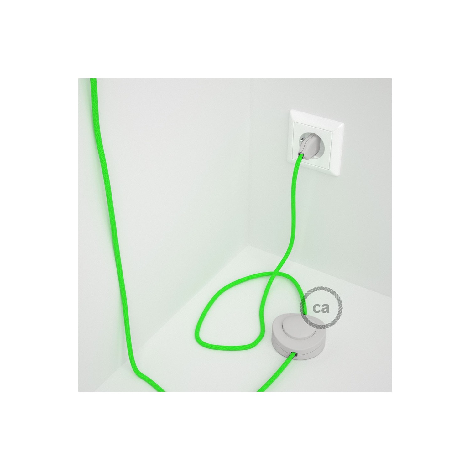 Stehleuchte Anschlussleitung RF06 Grün Fluoreszierend Seideneffekt 3 m. Wählen Sie aus drei Farben bei Schalter und Stecke.