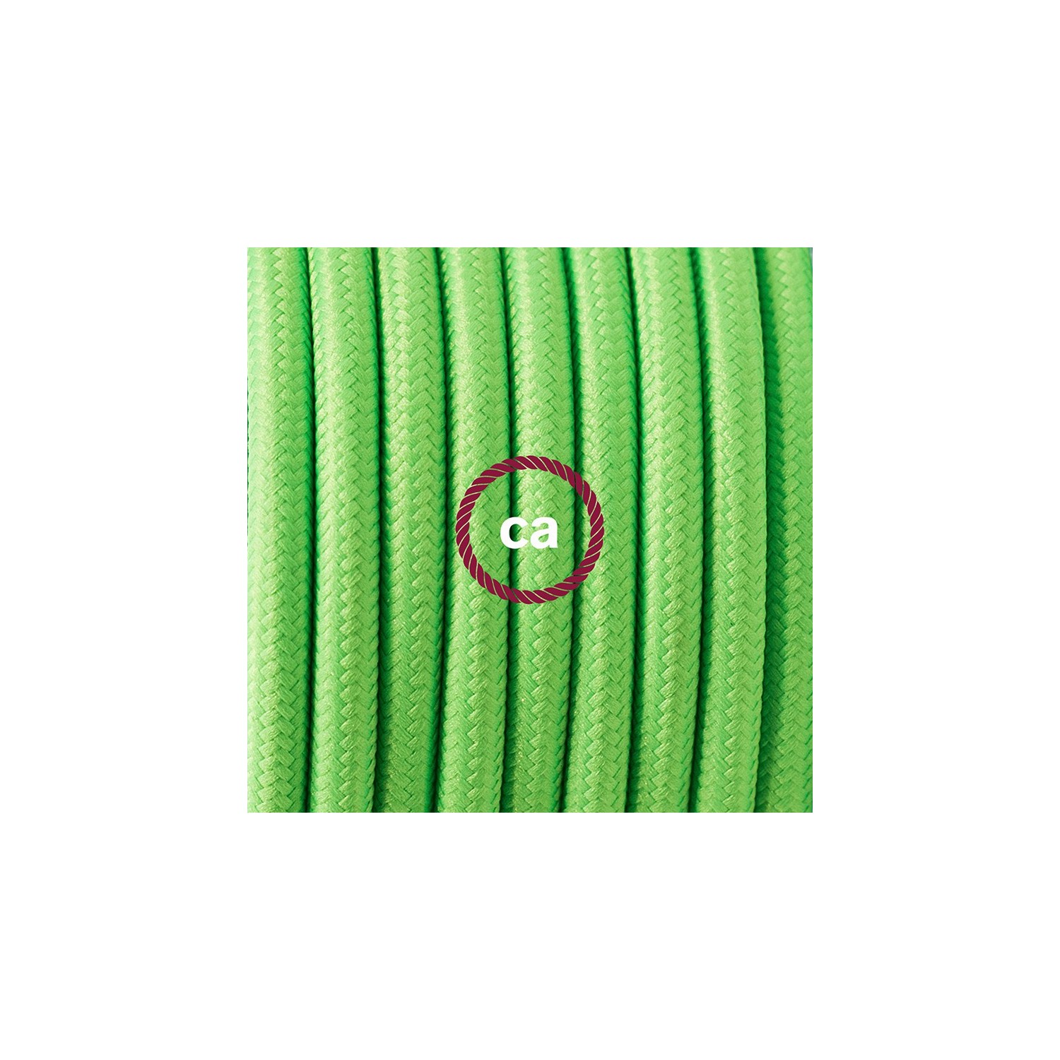 Cablaggio per piantana, cavo RF06 Effetto Seta Verde Fluo 3 m. Scegli il colore dell'interruttore e della spina.