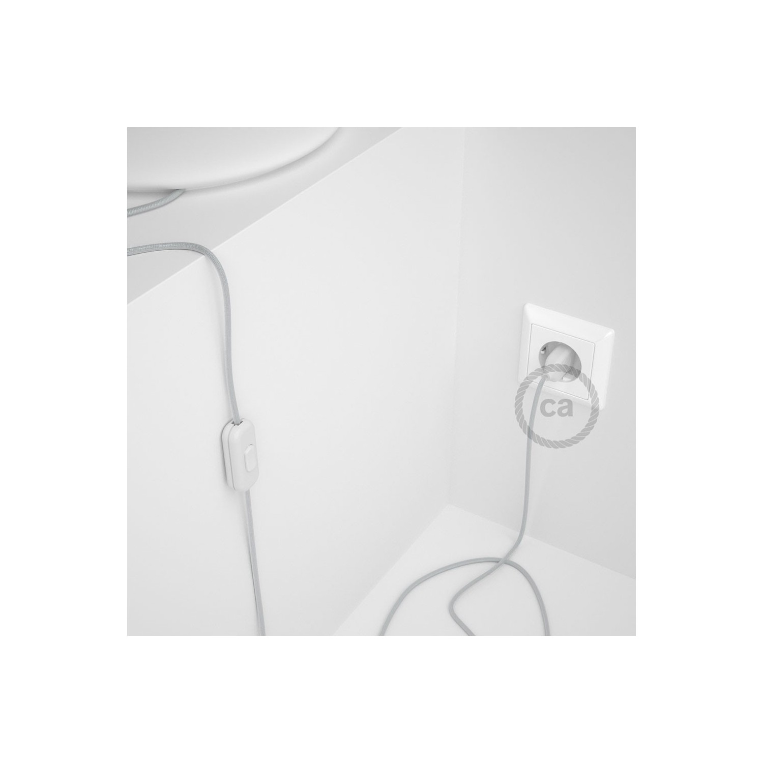 Cordon pour lampe, câble RM02 Effet Soie Argent 1,80 m. Choisissez la couleur de la fiche et de l'interrupteur!