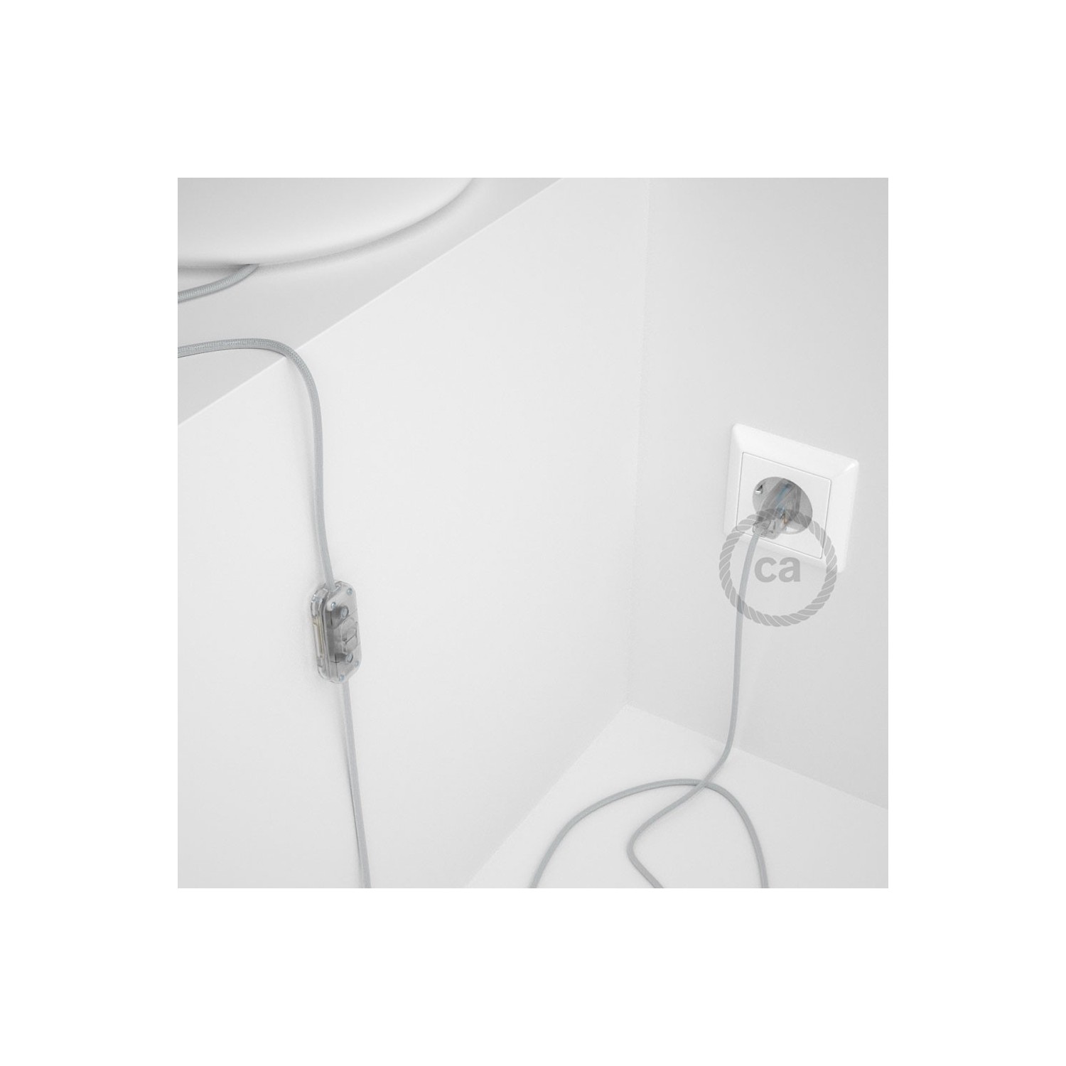 Cordon pour lampe, câble RM02 Effet Soie Argent 1,80 m. Choisissez la couleur de la fiche et de l'interrupteur!