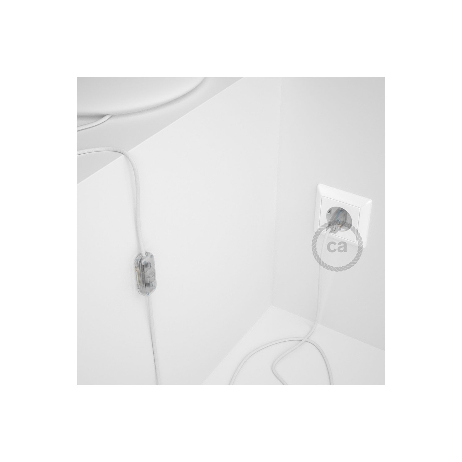 Cablaggio per lampada, cavo RM01 Effetto Seta Bianco 1,80 m. Scegli il colore dell'interruttore e della spina.