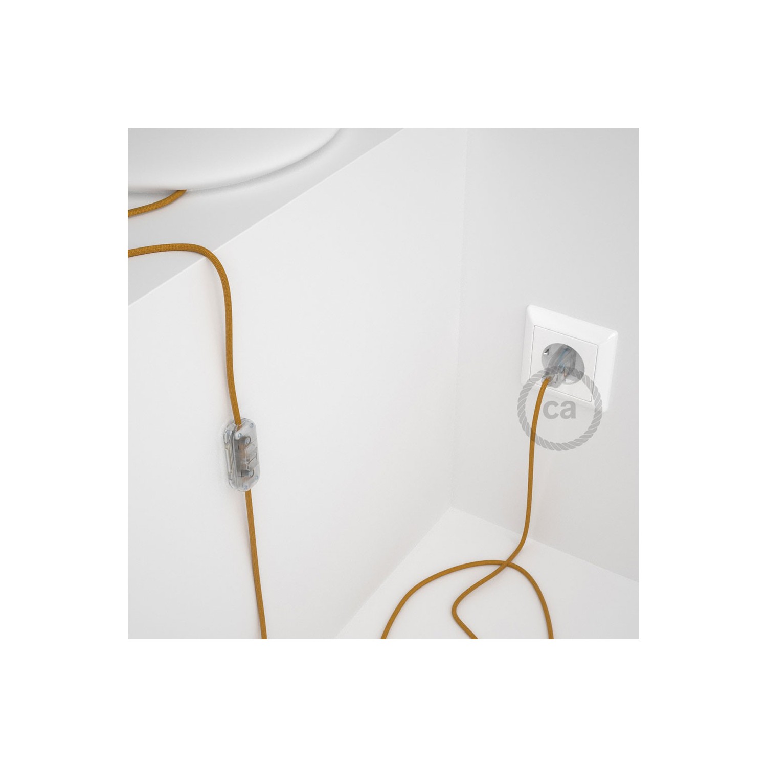Cablaggio per lampada, cavo RM05 Effetto Seta Oro 1,80 m. Scegli il colore dell'interruttore e della spina.