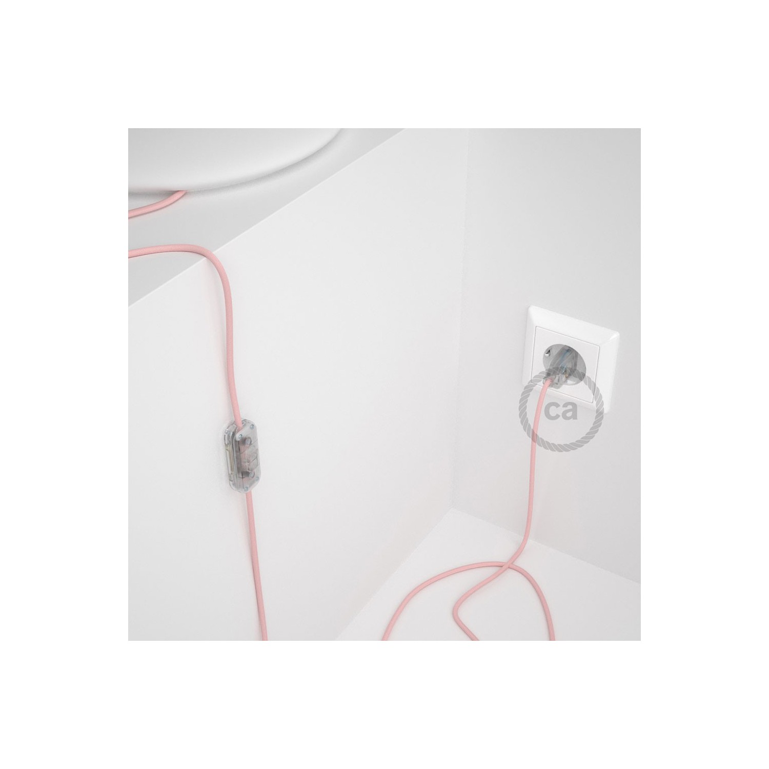 Cablaggio per lampada, cavo RM16 Effetto Seta Rosa Baby 1,80 m. Scegli il colore dell'interruttore e della spina.