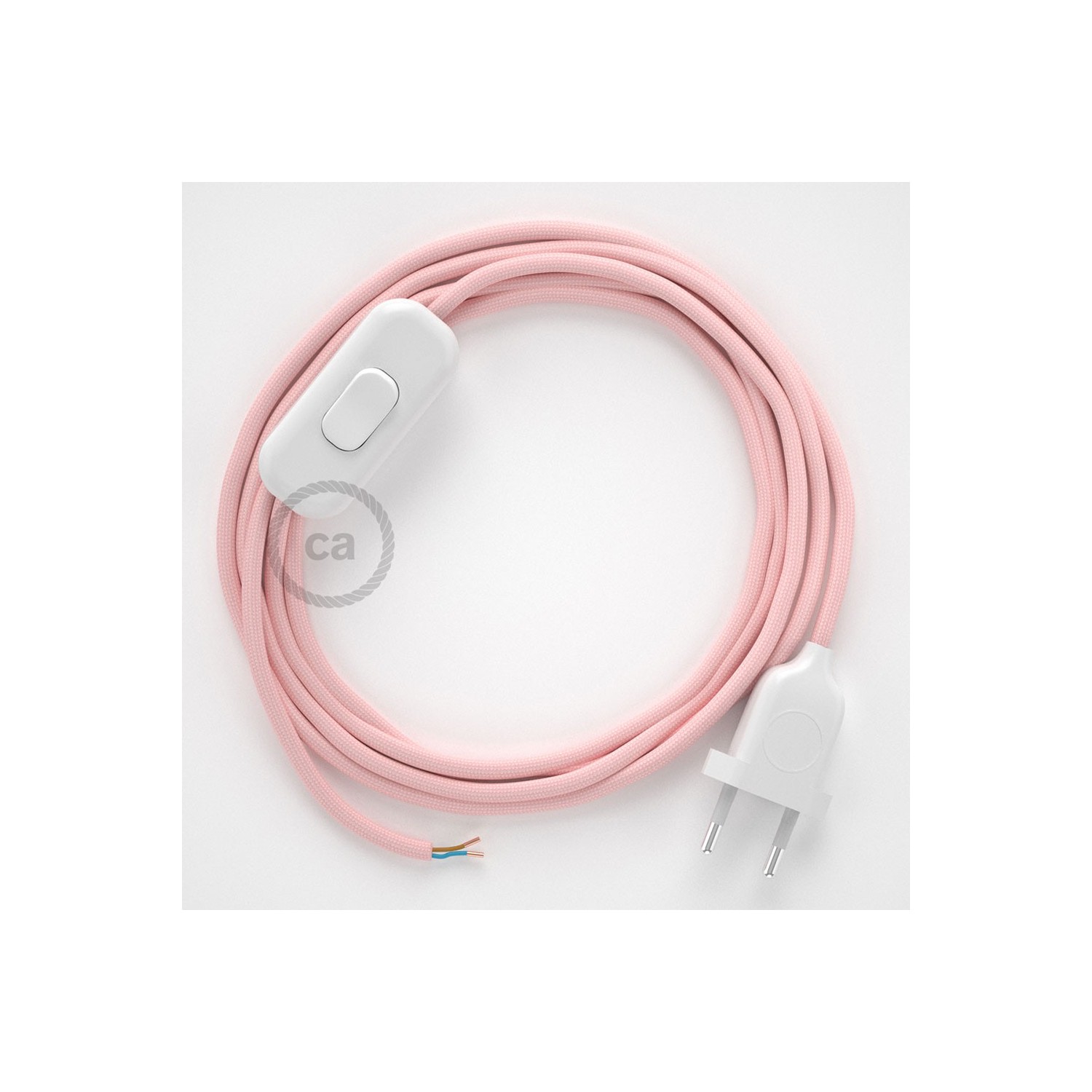 Cordon pour lampe, câble RM16 Effet Soie Rose Baby 1,80 m. Choisissez la couleur de la fiche et de l'interrupteur!