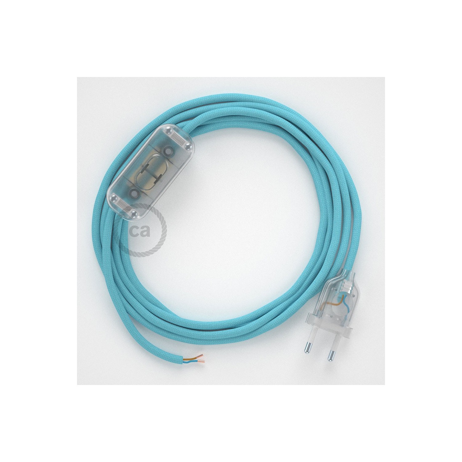 Cordon pour lampe, câble RM17 Effet Soie Bleu Clair Baby 1,80 m. Choisissez la couleur de la fiche et de l'interrupteur!