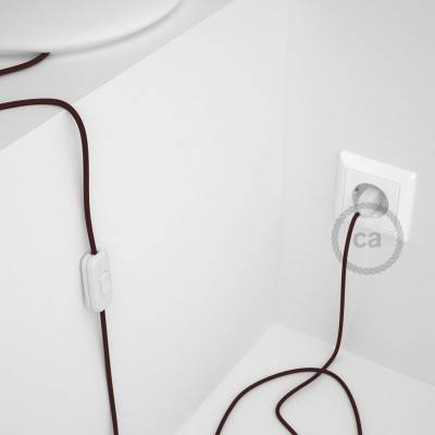 Cordon pour lampe, câble RM19 Effet Soie Bordeaux 1,80 m. Choisissez la couleur de la fiche et de l'interrupteur!