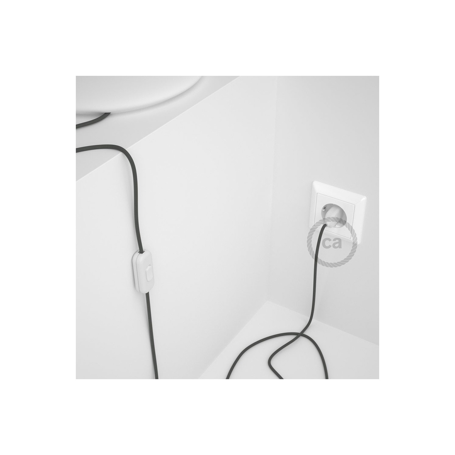 Cordon pour lampe, câble RM03 Effet Soie Gris 1,80 m. Choisissez la couleur de la fiche et de l'interrupteur!
