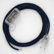 Cordon pour lampe, câble RM20 Effet Soie Bleu Foncé 1,80 m. Choisissez la couleur de la fiche et de l'interrupteur!