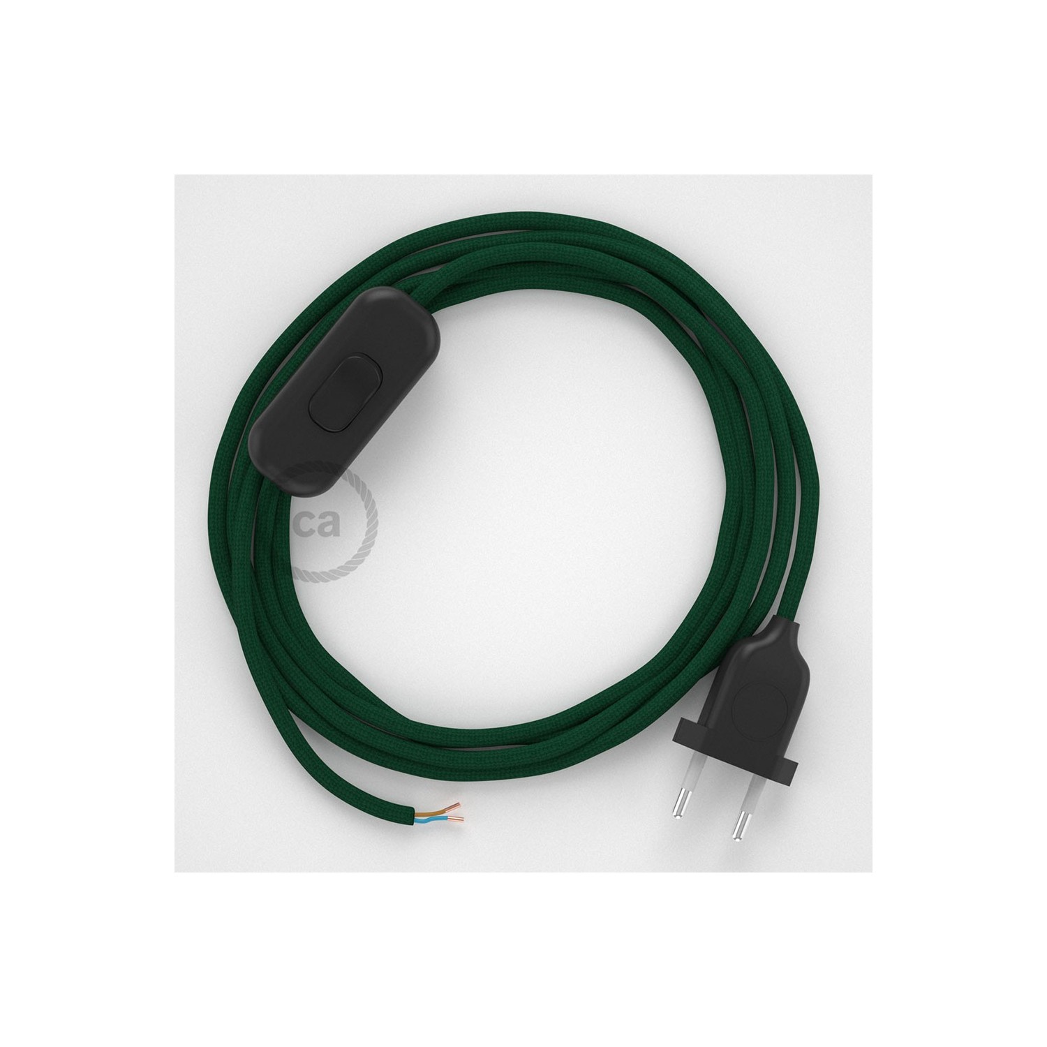 Cordon pour lampe, câble RM21 Effet Soie Vert Foncé 1,80 m. Choisissez la couleur de la fiche et de l'interrupteur!