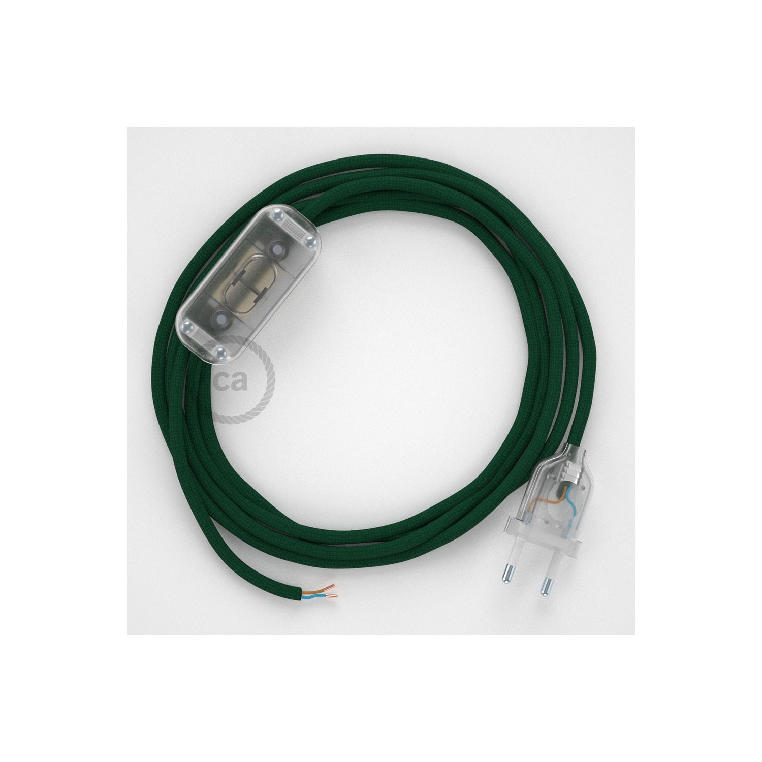 Cordon pour lampe, câble RM21 Effet Soie Vert Foncé 1,80 m. Choisissez la couleur de la fiche et de l'interrupteur!