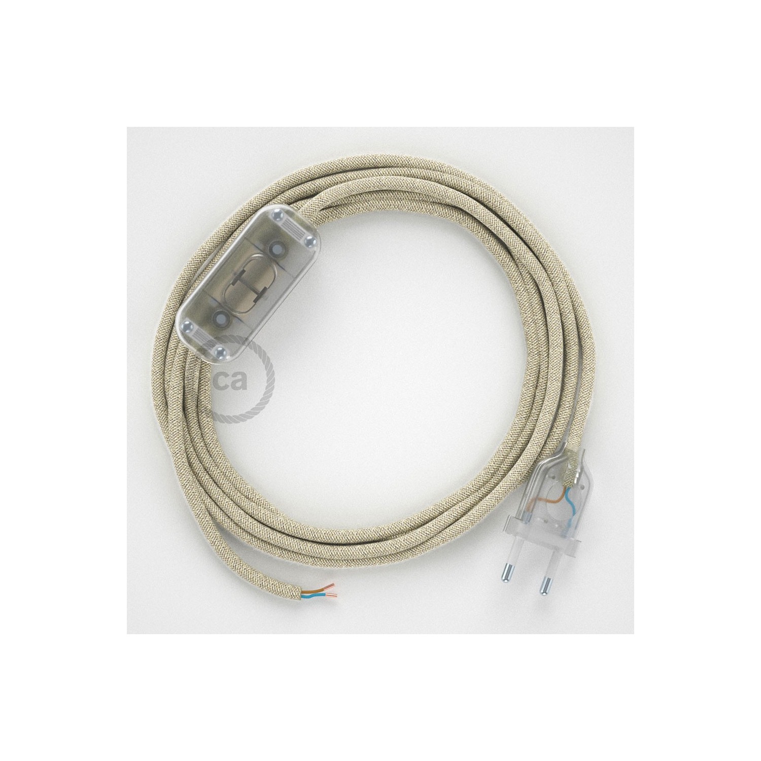 Cablaggio per lampada, cavo RN01 Lino Naturale Neutro 1,80 m. Scegli il colore dell'interruttore e della spina.