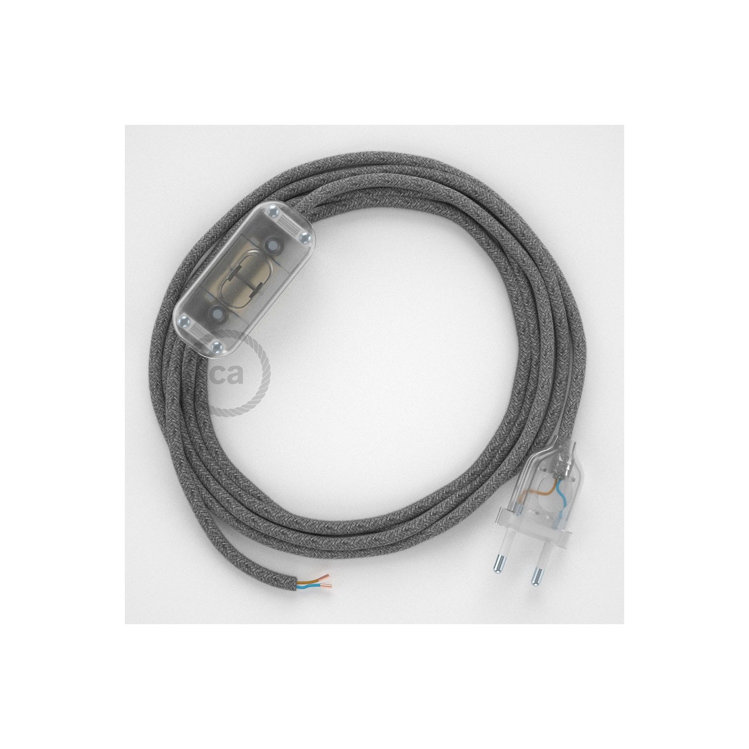 Cordon pour lampe, câble RN02 Lin Naturel Gris 1,80 m. Choisissez la couleur de la fiche et de l'interrupteur!