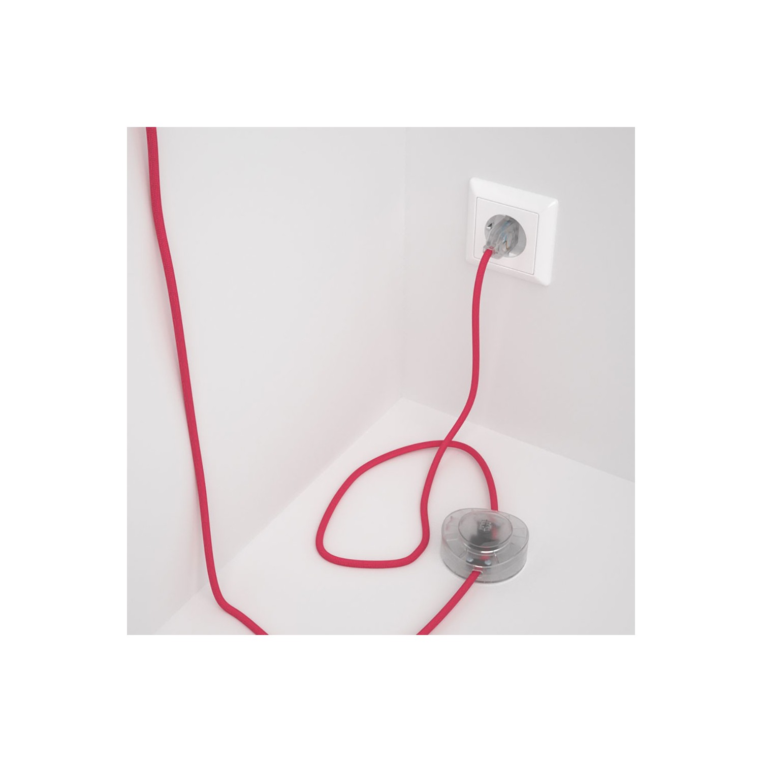 Cordon pour lampadaire, câble RM08 Effet Soie Fuchsia 3 m. Choisissez la couleur de la fiche et de l'interrupteur!