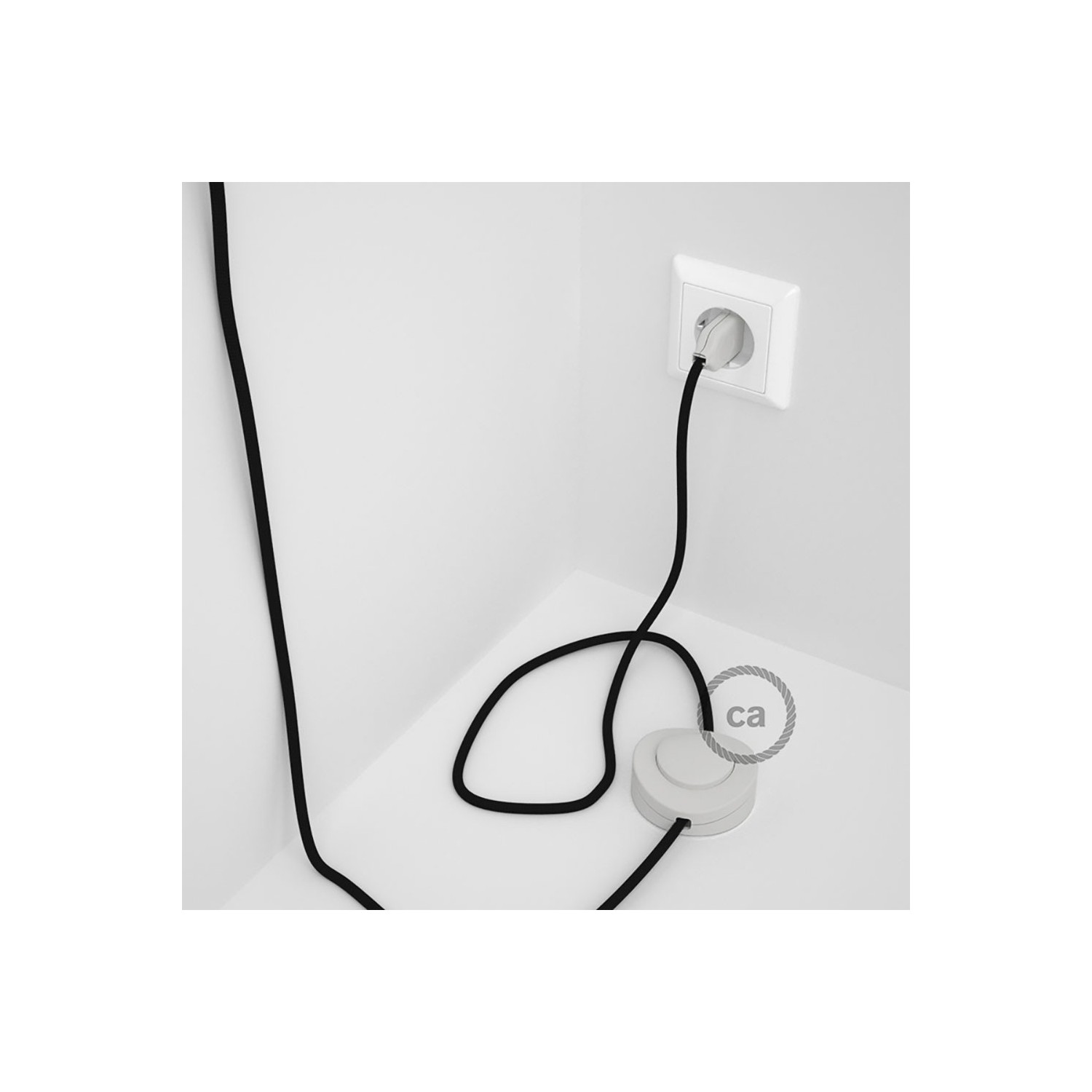 Cordon pour lampadaire, câble RM04 Effet Soie Noir 3 m. Choisissez la couleur de la fiche et de l'interrupteur!