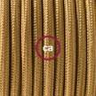 Cablaggio per piantana, cavo RM05 Effetto Seta Oro 3 m. Scegli il colore dell'interruttore e della spina.