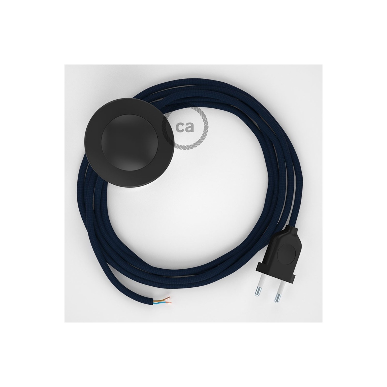 Cordon pour lampadaire, câble RM20 Effet Soie Bleu Foncé 3 m. Choisissez la couleur de la fiche et de l'interrupteur!