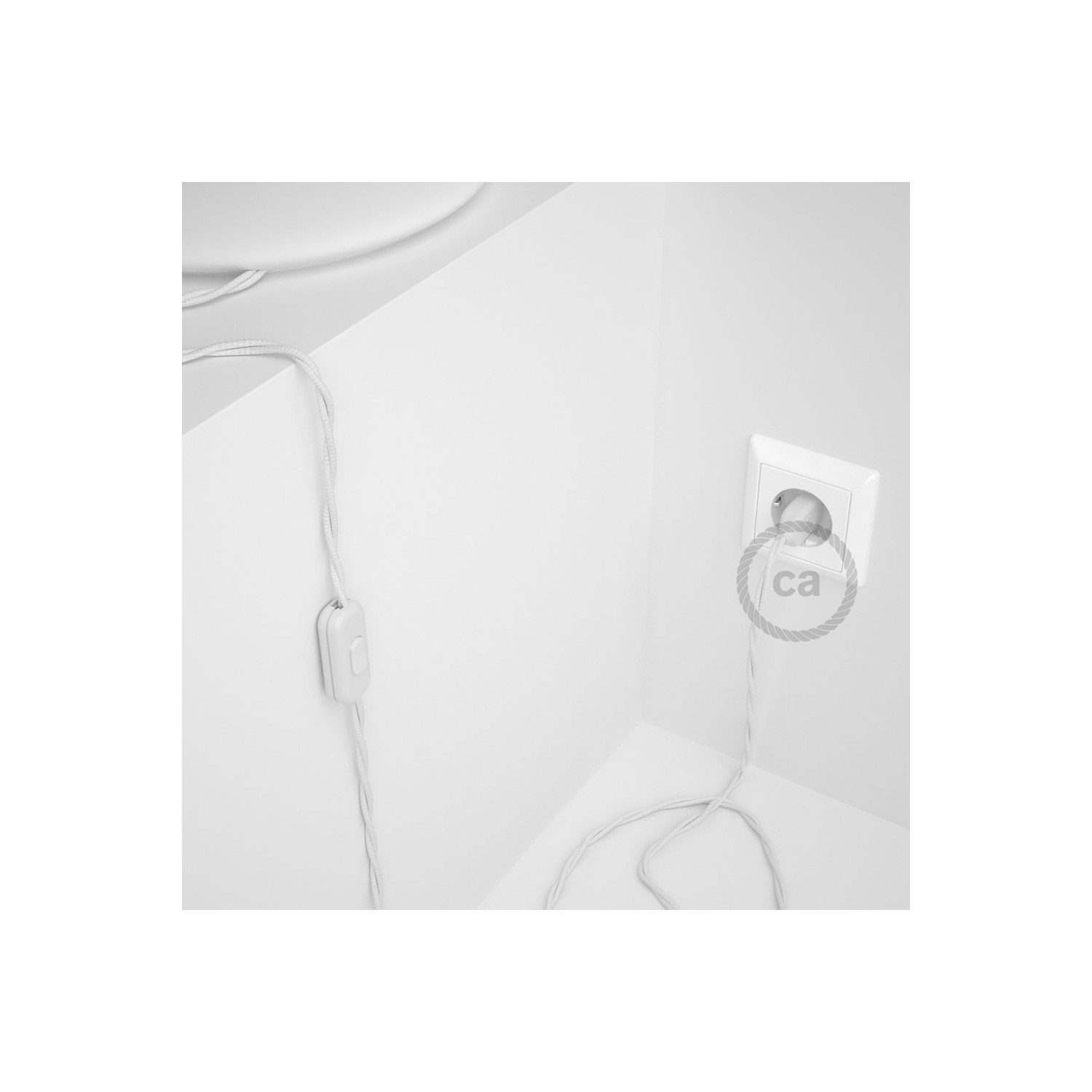 Cablaggio per lampada, cavo TM01 Effetto Seta Bianco 1,80 m. Scegli il colore dell'interruttore e della spina.