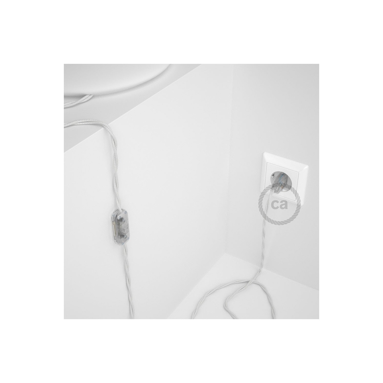 Cablaggio per lampada, cavo TM01 Effetto Seta Bianco 1,80 m. Scegli il colore dell'interruttore e della spina.