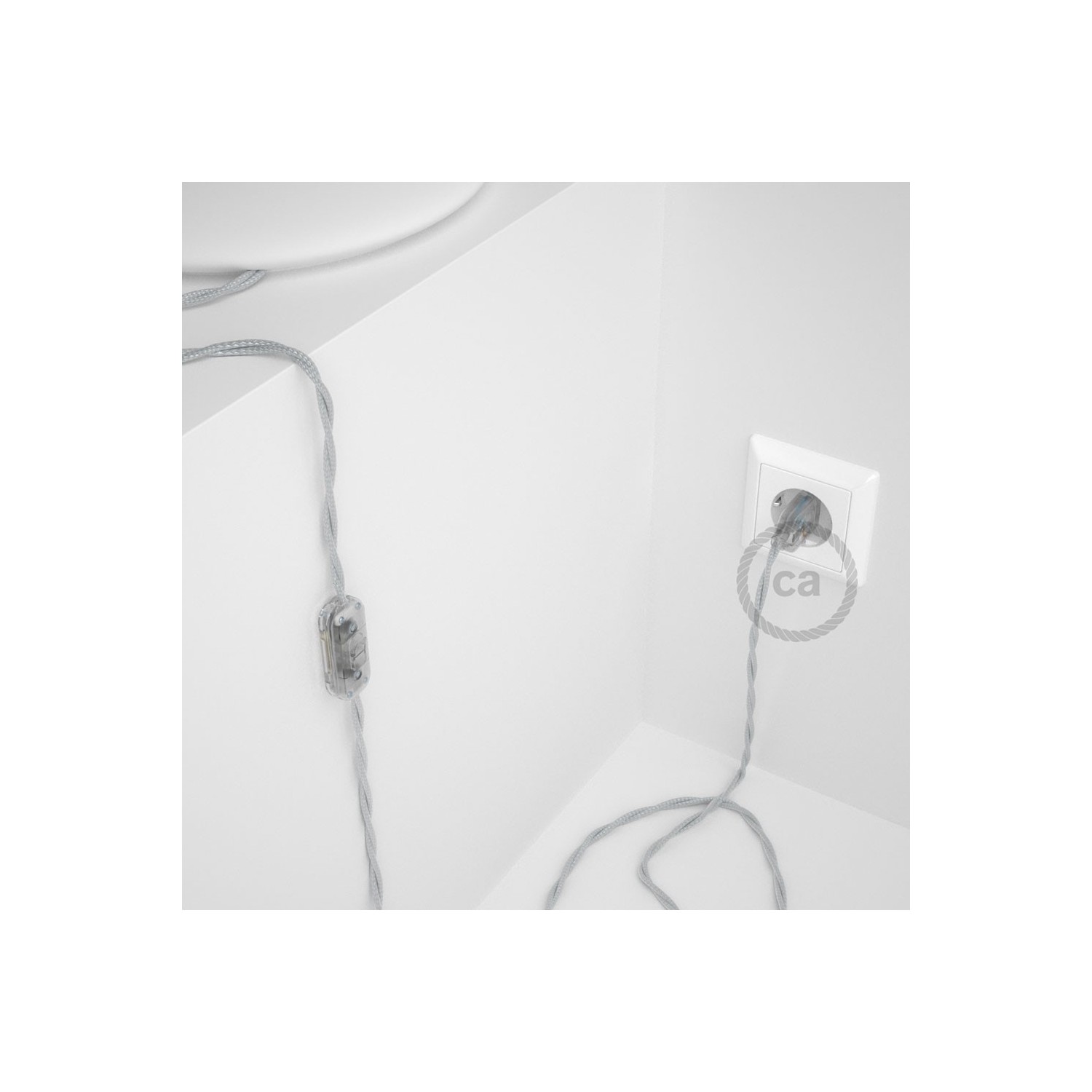 Cordon pour lampe, câble TM02 Effet Soie Argent 1,80 m. Choisissez la couleur de la fiche et de l'interrupteur!