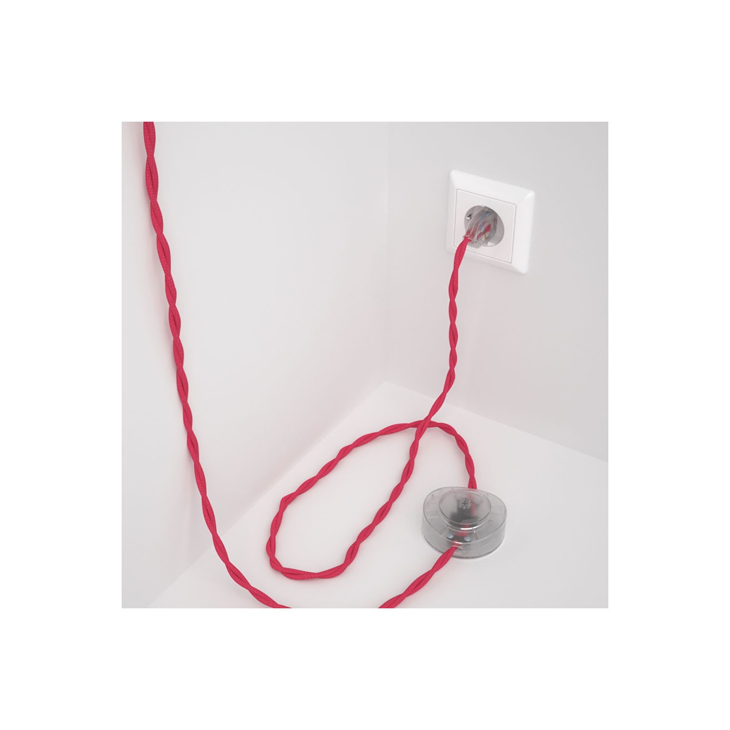 Cordon pour lampadaire, câble TM08 Effet Soie Fuchsia 3 m. Choisissez la couleur de la fiche et de l'interrupteur!