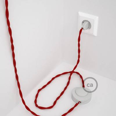 Cordon pour lampadaire, câble TM09 Effet Soie Rouge 3 m. Choisissez la couleur de la fiche et de l'interrupteur!