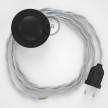 Cordon pour lampadaire, câble TM02 Effet Soie Argent 3 m. Choisissez la couleur de la fiche et de l'interrupteur!