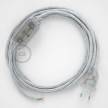 Cordon pour lampe, câble RL01 Effet Soie Paillettes Blanc 1,80 m. Choisissez la couleur de la fiche et de l'interrupteur!