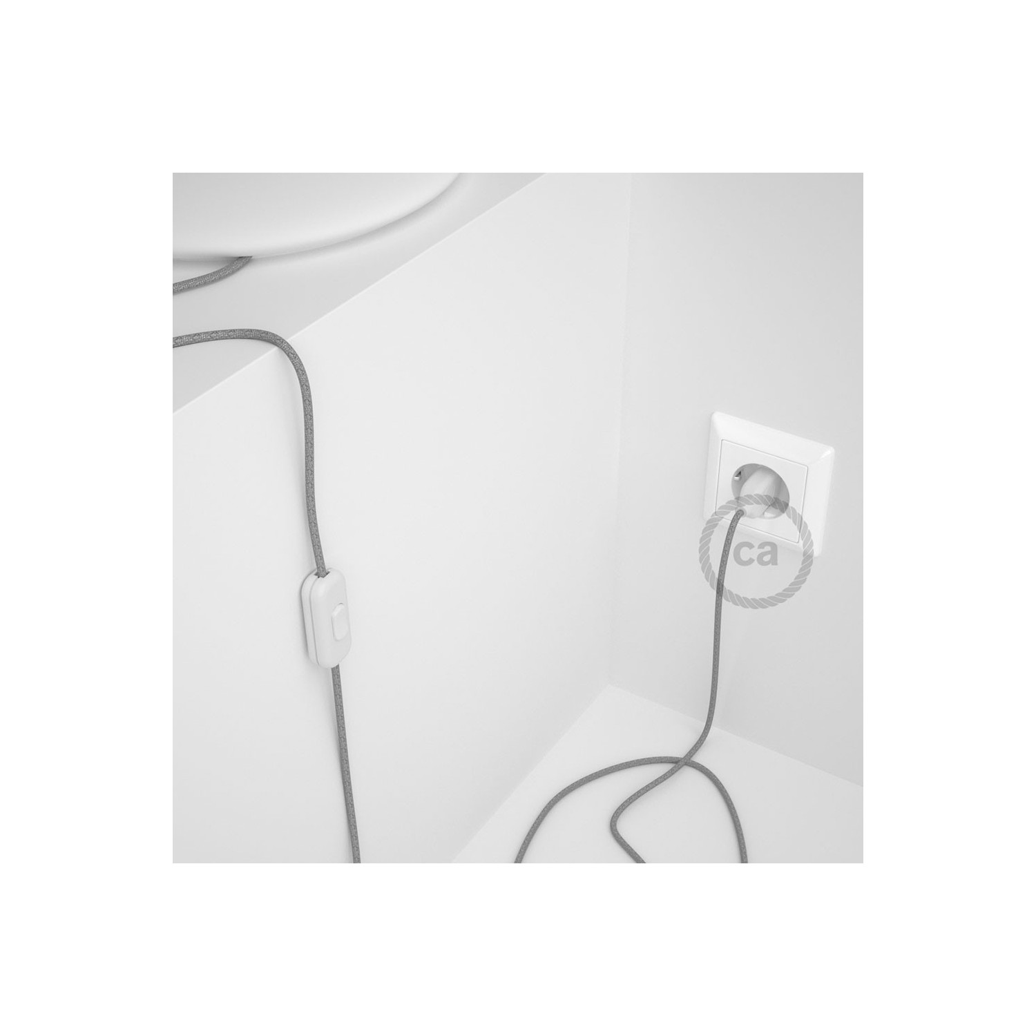 Cordon pour lampe, câble RL02 Effet Soie Paillettes Argent 1,80 m. Choisissez la couleur de la fiche et de l'interrupteur!