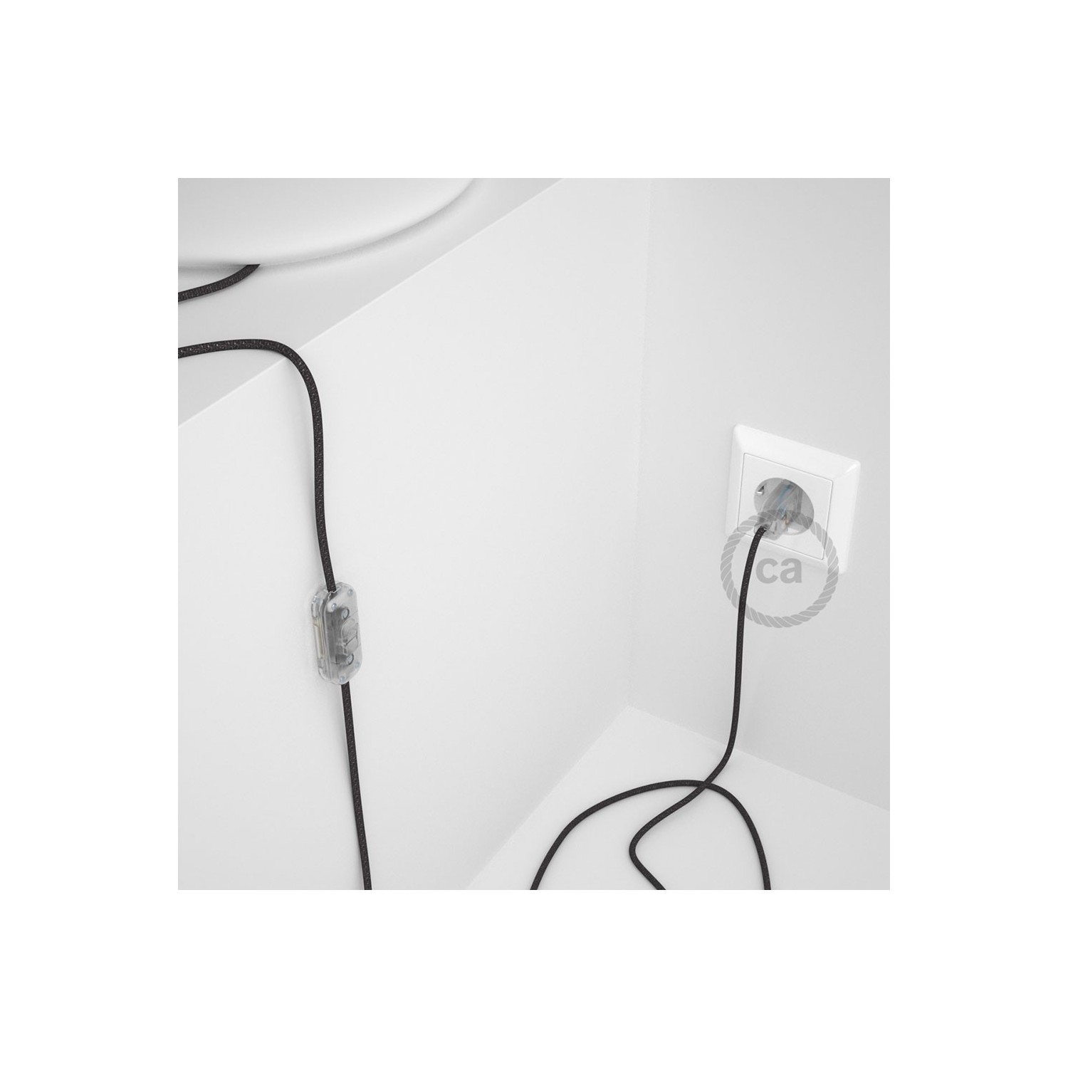 Cordon pour lampe, câble RL03 Effet Soie Paillettes Gris 1,80 m. Choisissez la couleur de la fiche et de l'interrupteur!