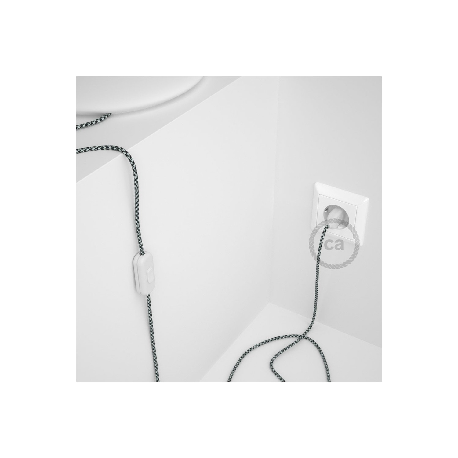 Cordon pour lampe, câble RP04 Effet Soie Bicolore Blanc-Noir 1,80 m. Choisissez la couleur de la fiche et de l'interrupteur!