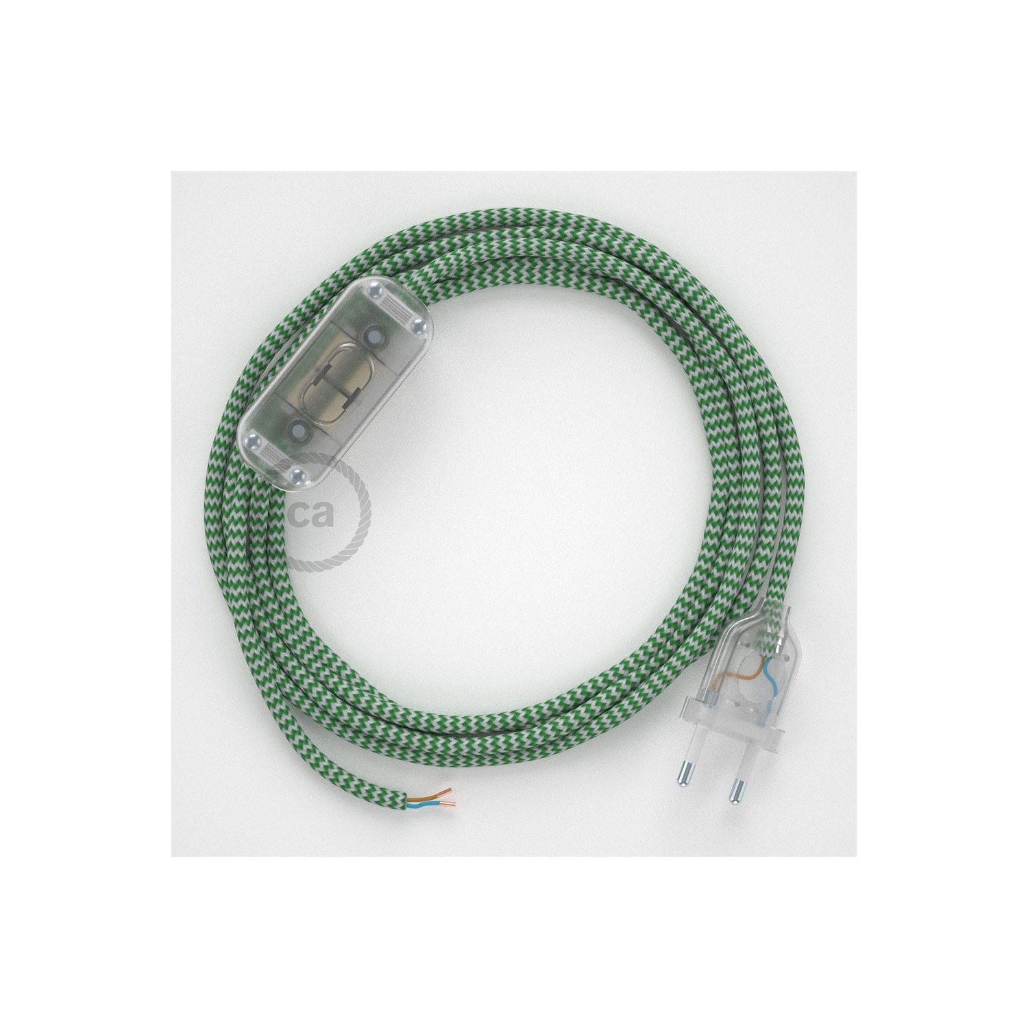 Cablaggio per lampada, cavo RZ06 Effetto Seta ZigZag Verde 1,80 m. Scegli il colore dell'interruttore e della spina.