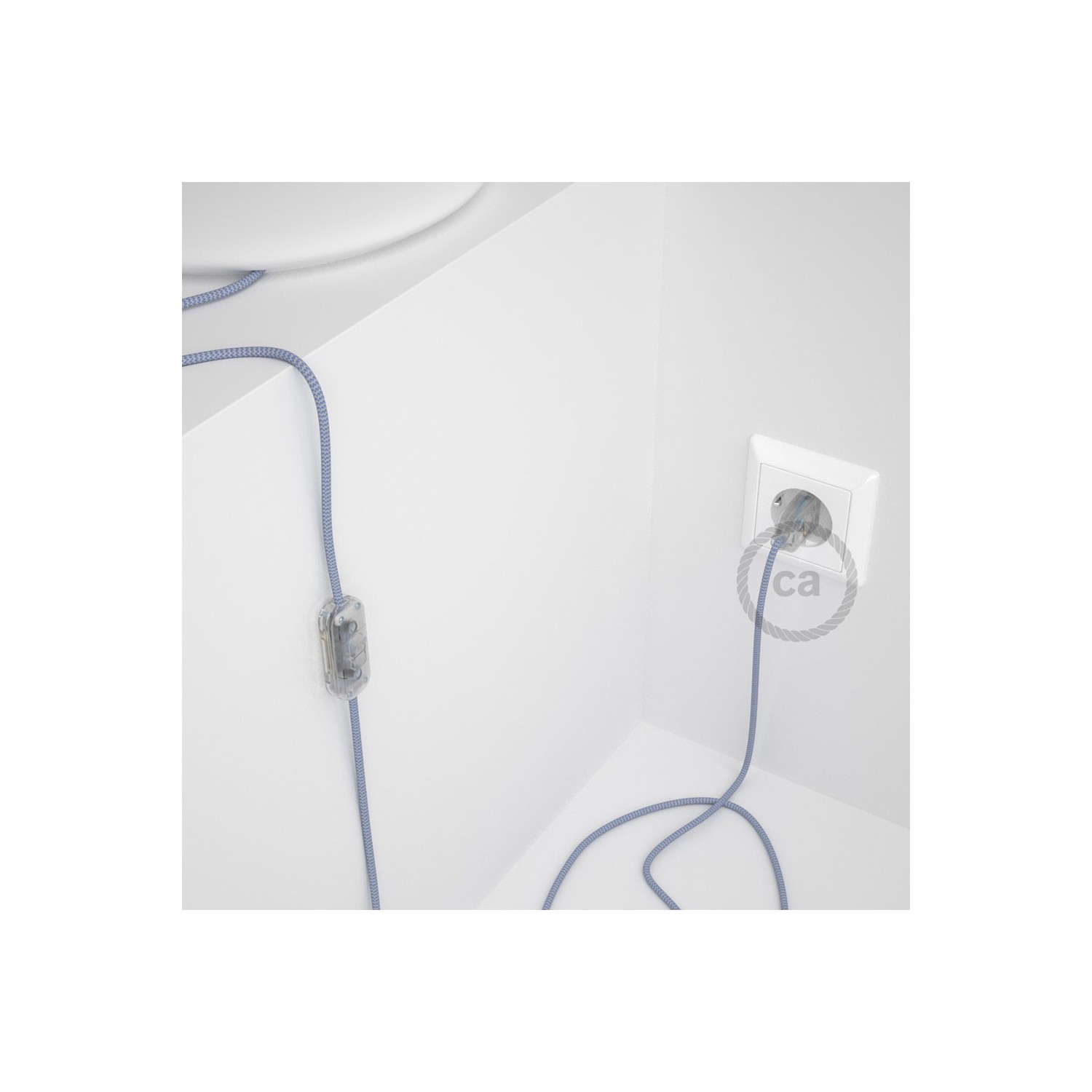 Cordon pour lampe, câble RZ07 Effet Soie ZigZag Blanc-Lilas 1,80 m. Choisissez la couleur de la fiche et de l'interrupteur!