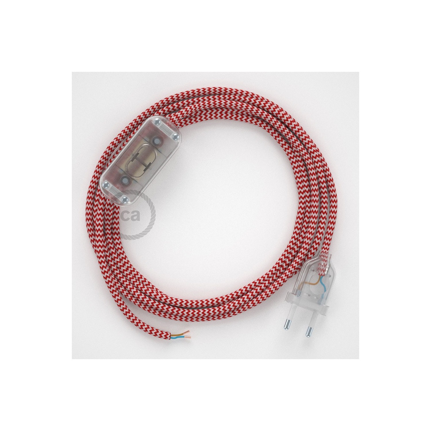 Cablaggio per lampada, cavo RZ09 Effetto Seta ZigZag Rosso 1,80 m. Scegli il colore dell'interruttore e della spina.