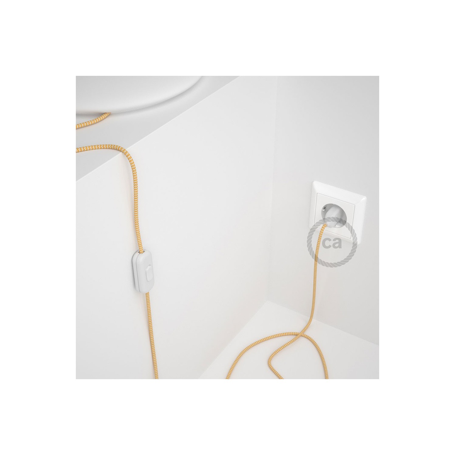 Cordon pour lampe, câble RZ10 Effet Soie ZigZag Blanc-Jaune 1,80 m. Choisissez la couleur de la fiche et de l'interrupteur!