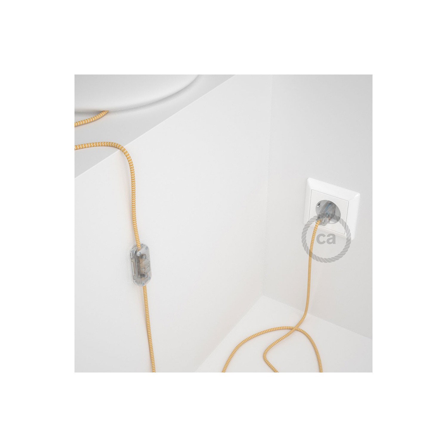 Cablaggio per lampada, cavo RZ10 Effetto Seta ZigZag Giallo 1,80 m. Scegli il colore dell'interruttore e della spina.