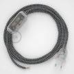 Cordon pour lampe, câble RZ04 Effet Soie ZigZag Blanc-Noir 1,80 m. Choisissez la couleur de la fiche et de l'interrupteur!