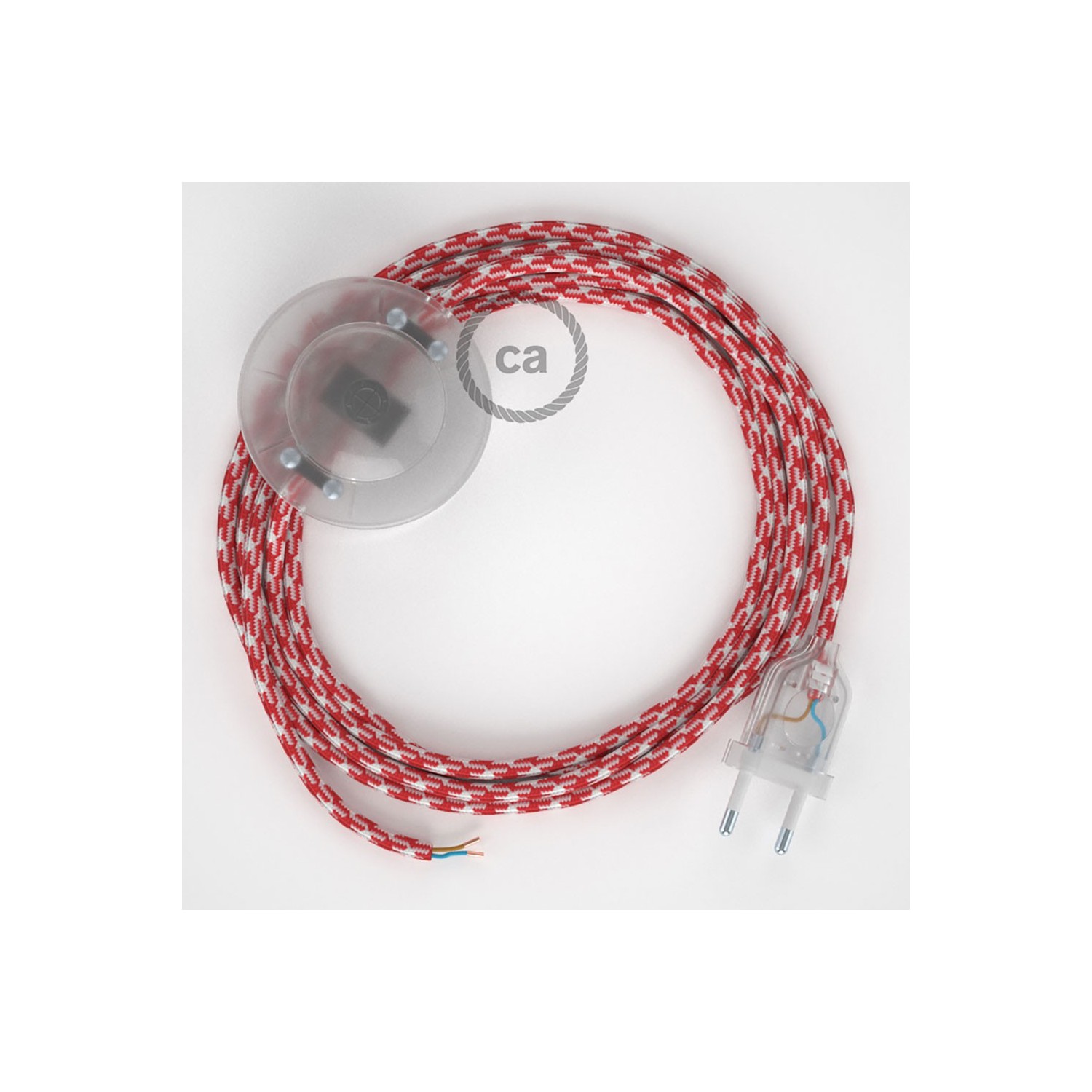 Cordon pour lampadaire, câble RP09 Effet Soie Bicolore Blanc-Rouge 3 m. Choisissez la couleur de la fiche et de l'interrupteur!
